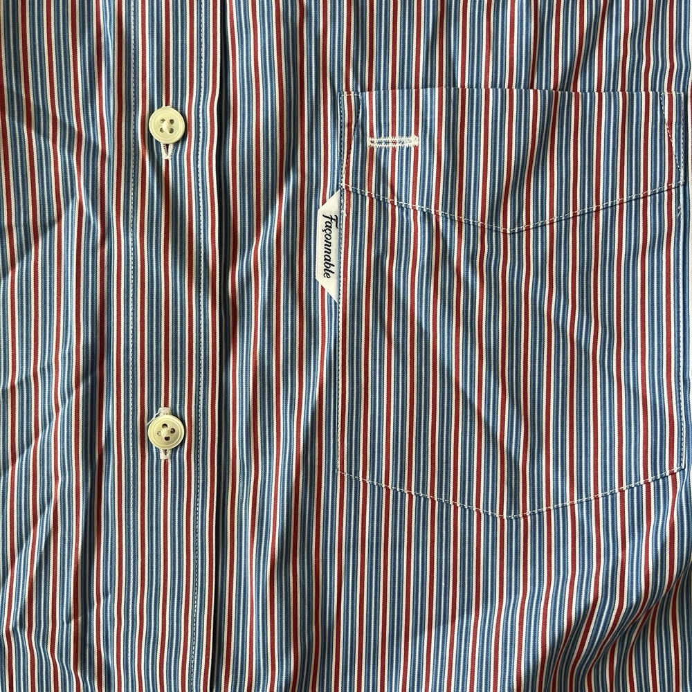 Faconnable Men's Size XL Trend Dress Shirt Red Blue White Stripe 100% Cotton - Picture 6 of 8